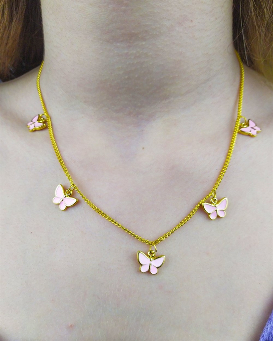 Gold Şeker Pembe Kelebek Kolye