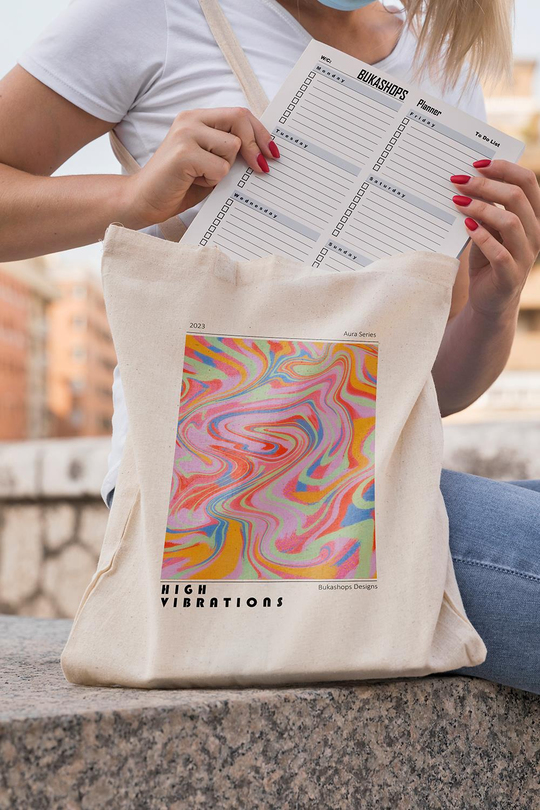 High Vibrations Ham İnce Kumaşlı Bez Çanta 