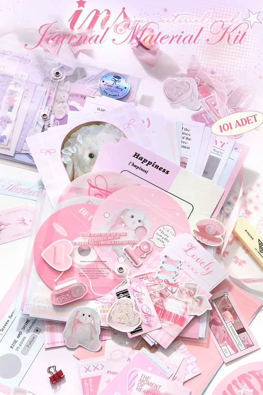 Journal ve Scrapbook Seti - 101 Parça Pembe Coquette Tavşan Temalı Sticker ve Kağıt Kiti