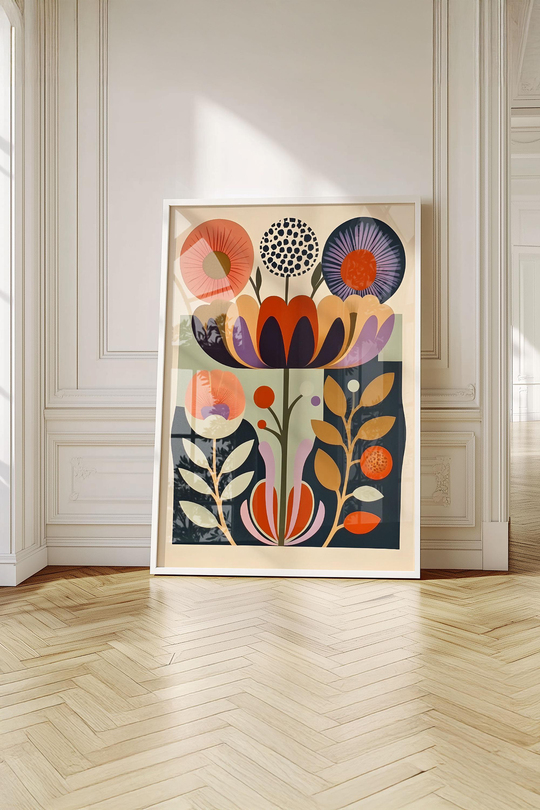 Modern Folk-Art Çiçek Bahçesi - Beyaz Çerçeveli Tablo