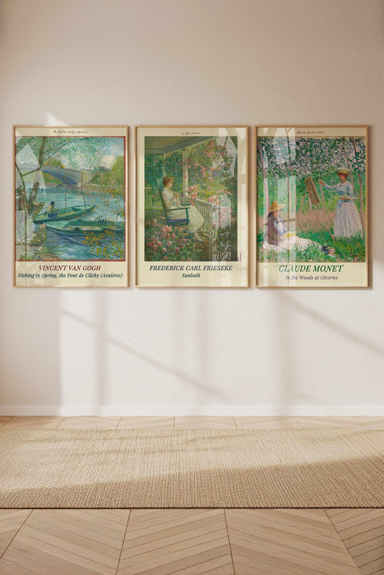 Monet, Van Gogh, Frieseke 3'lü Tablo Seti Çerçeveli Renk Seçenekli