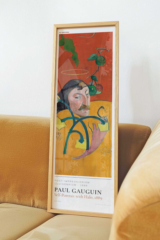 Paul Gauguin Hâleli Otoportre Tablosu – Post Empresyonist Klasik Dikey Sanat Posteri – Ahşap Çerçeveli