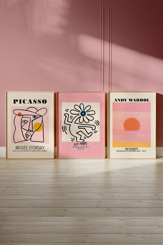 Picasso Flower Andy Warhol 3'lü Tablo, Poster Seti - Çerçevesiz