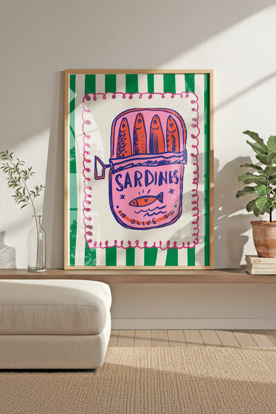 Pop-Art Sardalya Konservesi - Ahşap Çerçeveli Tablo