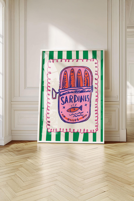 Pop-Art Sardalya Konservesi - Beyaz Çerçeveli Tablo