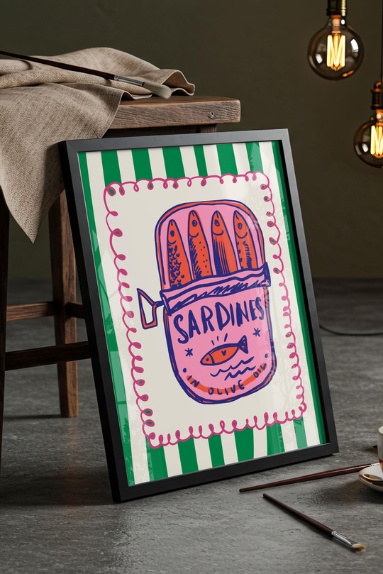 Pop-Art Sardalya Konservesi - Siyah Çerçeveli Tablo