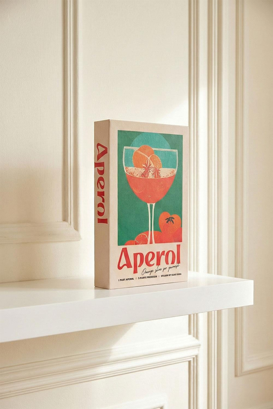 Retro Yaz Kokteyli Temalı Dekoratif Kitap Kutu - Turuncu Spritz Desenli Gizli Saklama Kutusu - Mutfak ve Salon Objesi