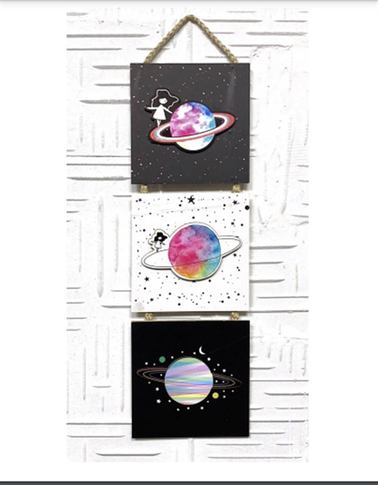 Saturn Üçlu Ahşap Tablo Seti