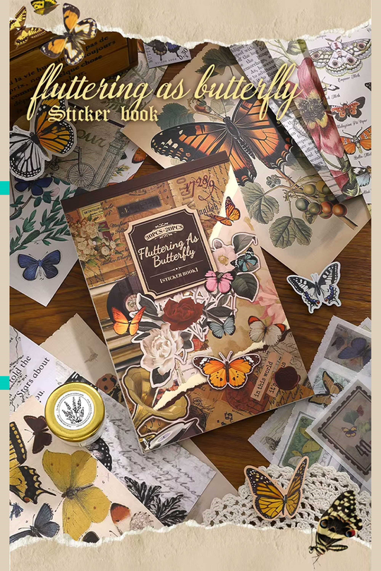 Scrapbook ve Junk Journal Sticker Seti 50 Sayfa Vintage Kelebek ve Doğa Atlası - 30 Sticker + 20 Materyal Kağıdı, Bullet Journal ve Ajanda Süsleme