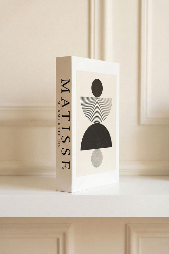 Soyut Geometrik Matisse Temalı Dekoratif Kitap Kutu - Siyah Beyaz 'Murmurations' Desenli Gizli Saklama Kutusu - Modern Sanat