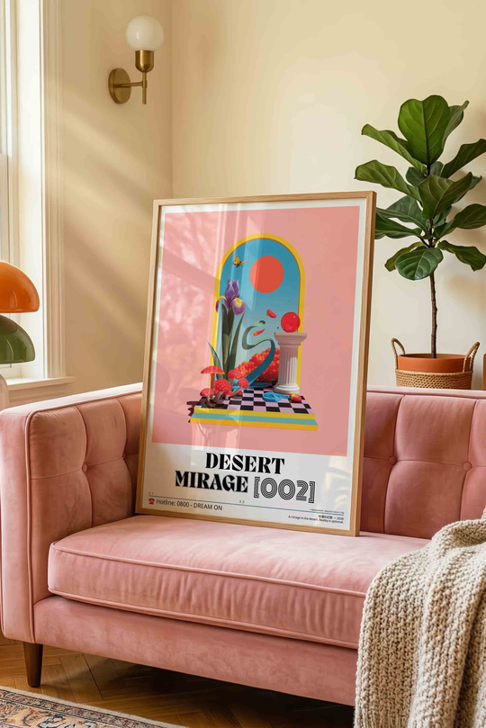 Soyut Sürreal Çiçek Mantar Tablosu – Estetik Y2K Sanat Posteri – Ahşap Çerçeveli