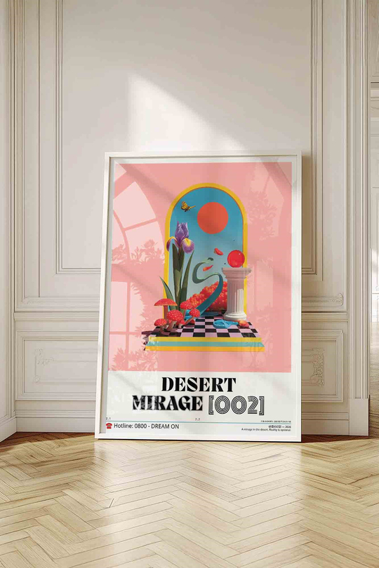 Soyut Sürreal Çiçek Mantar Tablosu – Estetik Y2K Sanat Posteri – Beyaz Çerçeveli