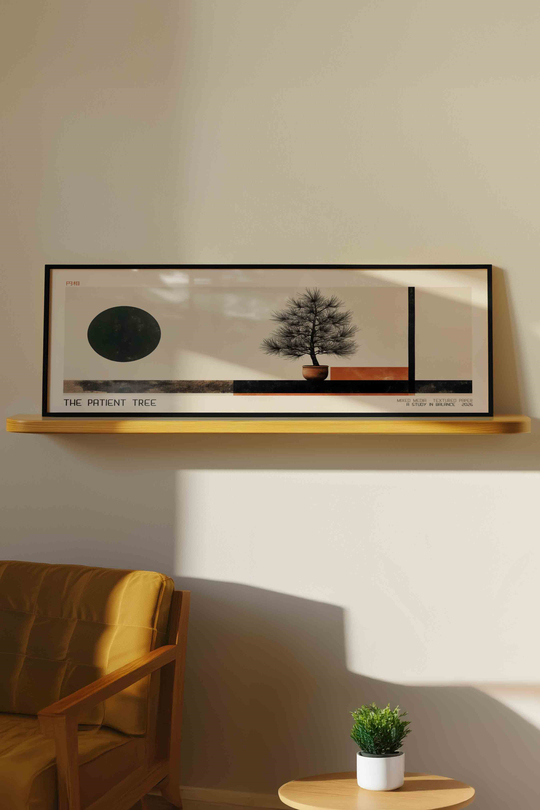 The Patient Tree Zen Bonsai Minimalist Panoramik Çerçeveli Tablo