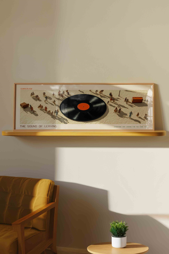 The Sound of Leaving Vinil Plak Sürrealist Panoramik Çerçeveli Tablo