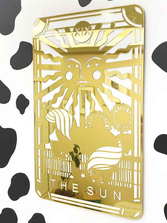 The Sun Ayna / Beyaz Ahşap Üstü Gold