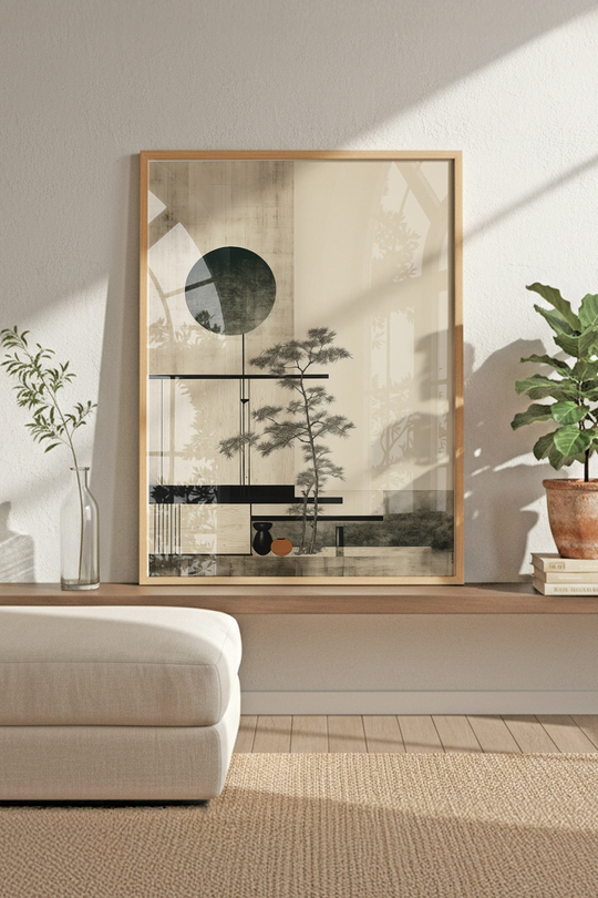 Zen Esintisi: Minimalist Japon Ağacı - Ahşap Çerçeveli Tablo