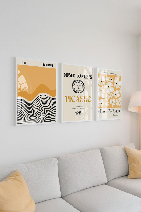  Çerçeveli Modern Sanat Akımları Koleksiyonu: Bauhaus, Picasso, Matisse 3'lü Premium Tablo Seti