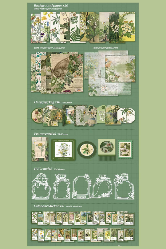 180 Parça Mega Botanik Journal Seti ve Scrapbook Seti - 