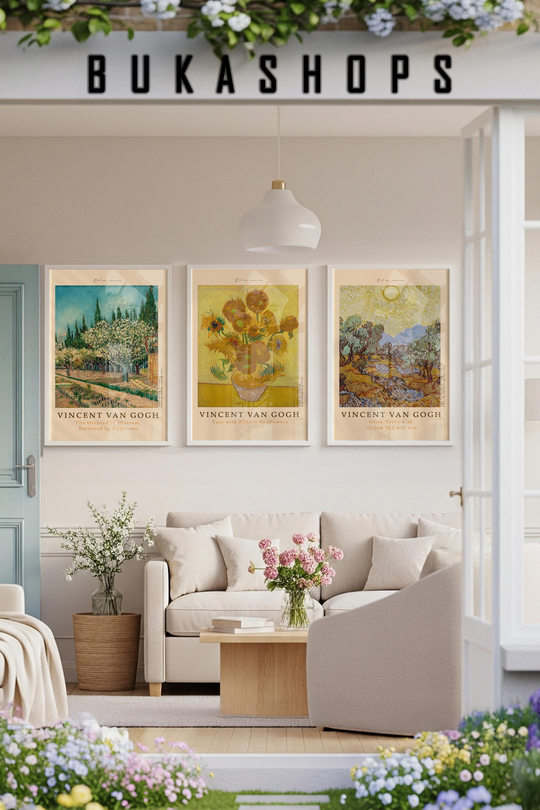 3 Parça Van Gogh Güney Fransa Manzaraları Seti Çerçeveli Renk Seçenekli