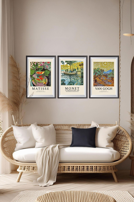 3D Gerçekçi Tablo Görünümlü Mukavva Van Gogh Monet Matisse Tablo Seti  