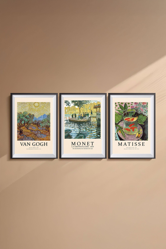 3D Gerçekçi Tablo Görünümlü Mukavva Van Gogh Monet Matisse Tablo Seti  