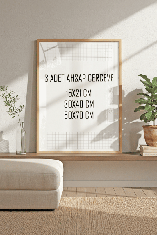 Ahşap Doğal Ahşap Tablo & Fotoğraf Çerçevesi 3'lü Set (Boyut Seçenekli)