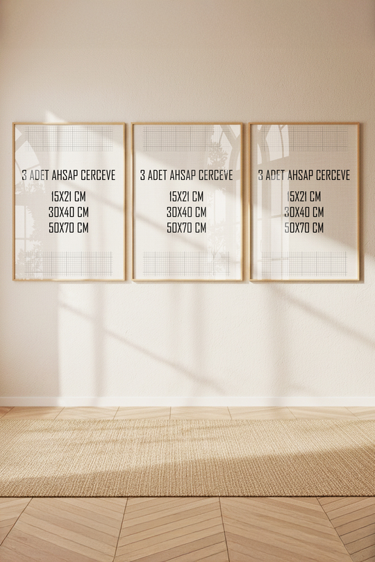 Ahşap Doğal Ahşap Tablo & Fotoğraf Çerçevesi 3'lü Set (Boyut Seçenekli)