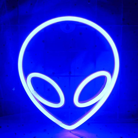 Alien Ufo Neon Duvar Dekoru Mavi
