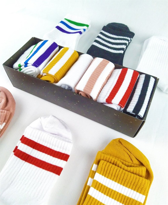 Basic Çizgiler Unisex 6'lı Çorap Kutusu