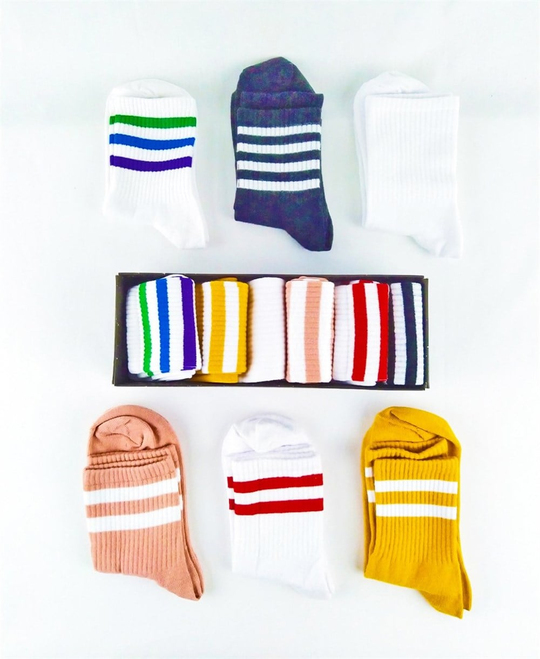 Basic Çizgiler Unisex 6'lı Çorap Kutusu