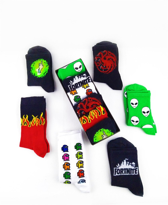 Baskılı Unisex 6'lı Çorap Kutusu