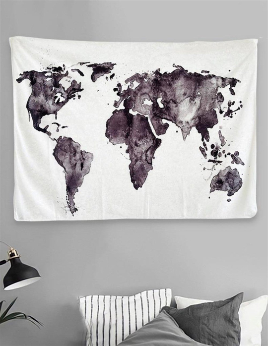 Beyaz Dünya Haritası Duvar Halısı 70x90cm