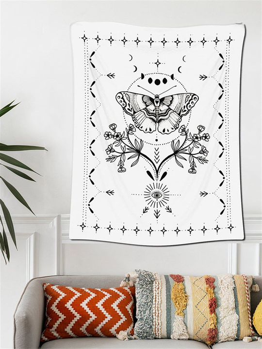 Beyaz Kelebek Kadife Duvar Halısı 70x100 cm