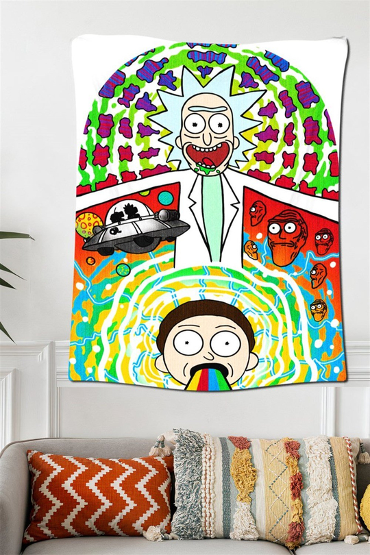 Beyaz Rick And Morty Duvar Halısı 70x100 cm
