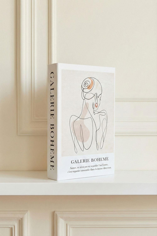 Bohem Temalı Minimalist Dekoratif Kitap Kutu - Line Art Kadın Figürlü ve Yazılı Gizli Saklama Kutusu - Modern Salon Dekoru