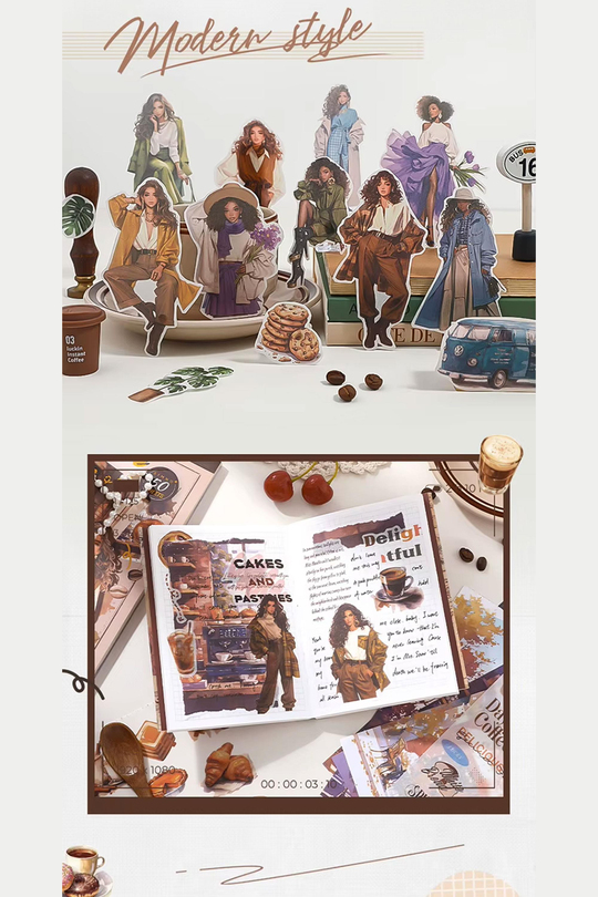 Bullet Journal ve Scrapbook Sticker Seti - 50 Sayfa Modern Yaşam ve Moda Temalı Ajanda Süsleme
