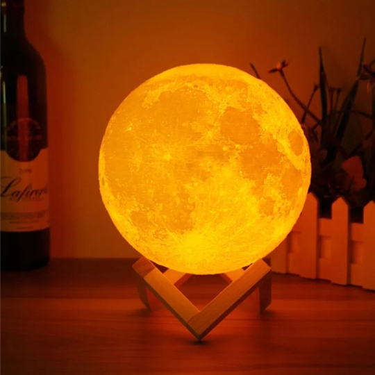 Büyük Boy 3D Moon Dokunmatik Standlı Gece Lambası