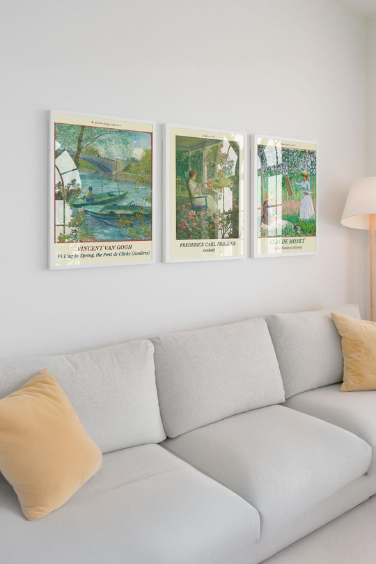 Çerçeveli Huzurlu Anlar Koleksiyonu: Van Gogh, Frieseke, Monet 3'lü Premium Tablo Seti