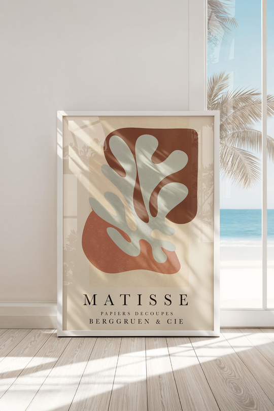 Çerçeveli Matisse Organik Form Premium Tablo: Minimalist ve Toprak Tonları Sanatı