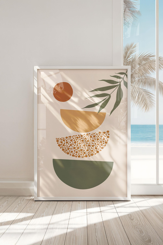 Çerçeveli Modern Abstract Geometrik ve Botanik Esintili 3'lü Premium Tablo Seti