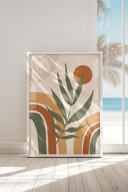 Çerçeveli Modern Abstract Geometrik ve Botanik Esintili 3'lü Premium Tablo Seti