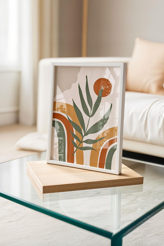Çerçeveli Modern Abstract Geometrik ve Botanik Esintili 3'lü Premium Tablo Seti