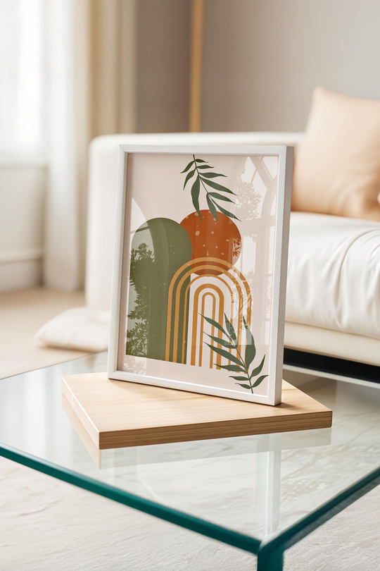 Çerçeveli Modern Geometrik Premium Tablo: Soyut Botanik ve Toprak Tonları