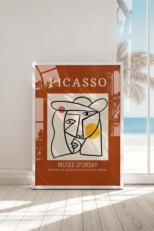 Çerçeveli Picasso Musée d'Orsay Terracotta Minimalist Portre Premium Tablo: Toprak Tonlarının Uyumu