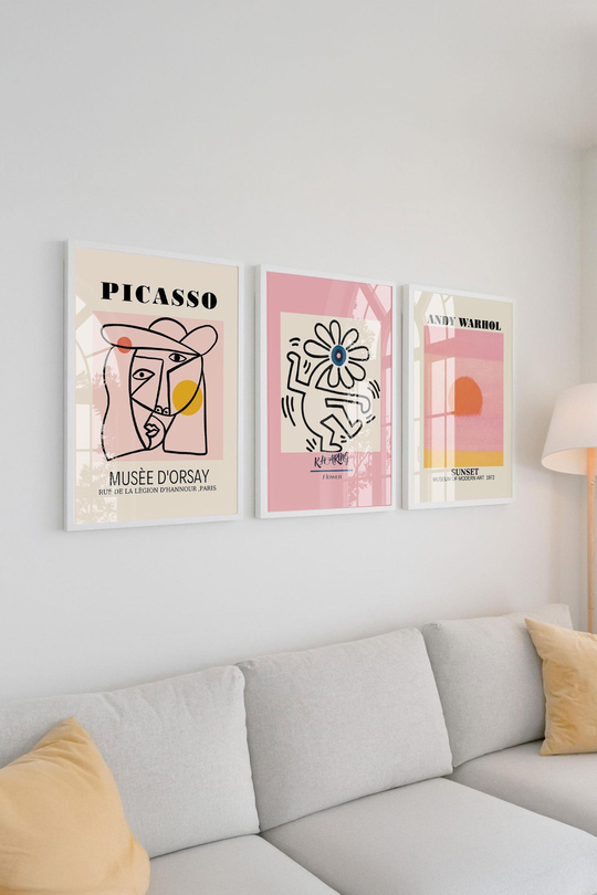 Çerçeveli Pop Art İkonları Koleksiyonu: Picasso, Haring, Warhol 3'lü Premium Tablo Seti