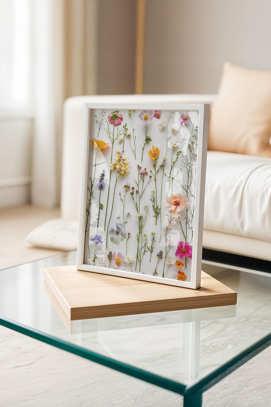 Çerçeveli Premium Botanik Tablo: Gerçekçi Çiçek İllüstrasyonları ve Minimalist Zarafet