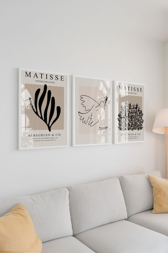 Çerçeveli Sade Zarafet Koleksiyonu: Matisse & Picasso 3'lü Premium Tablo Seti