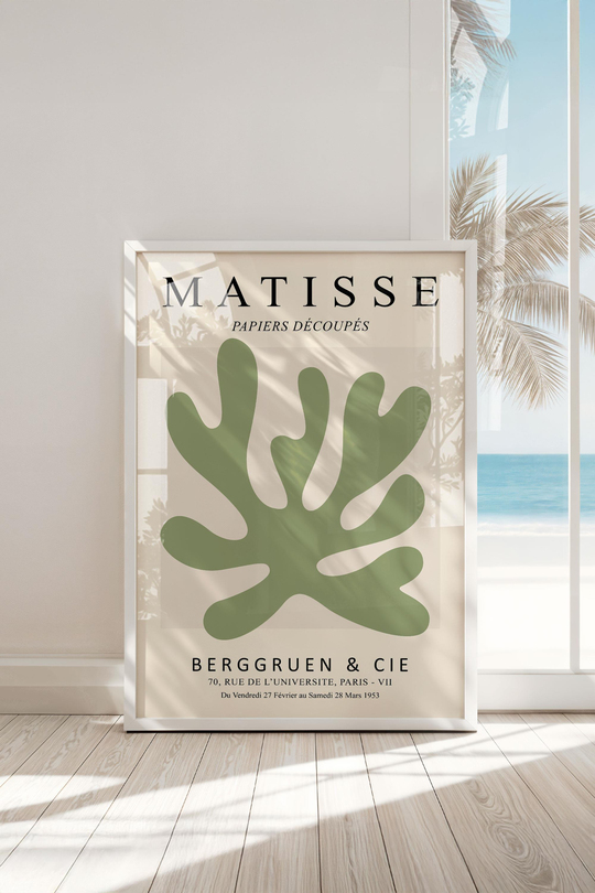 Çerçeveli Yeşil Matisse Soyut Premium Tablo: Minimalist Form ve Modern Sanat Çerçeveli Tablo