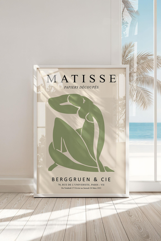 Çerçeveli Yeşil Matisse Vaha Premium Tablo: Minimalist Huzur ve Çağdaş Sanat