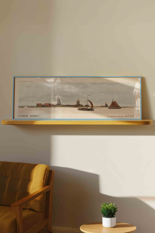 Claude Monet Zaandam Yel Değirmenleri Panoramik Çerçeveli Tablo